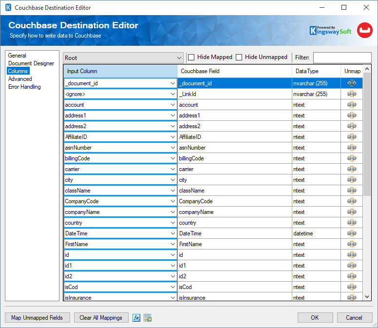 Couchbase Destination component - Columns.png